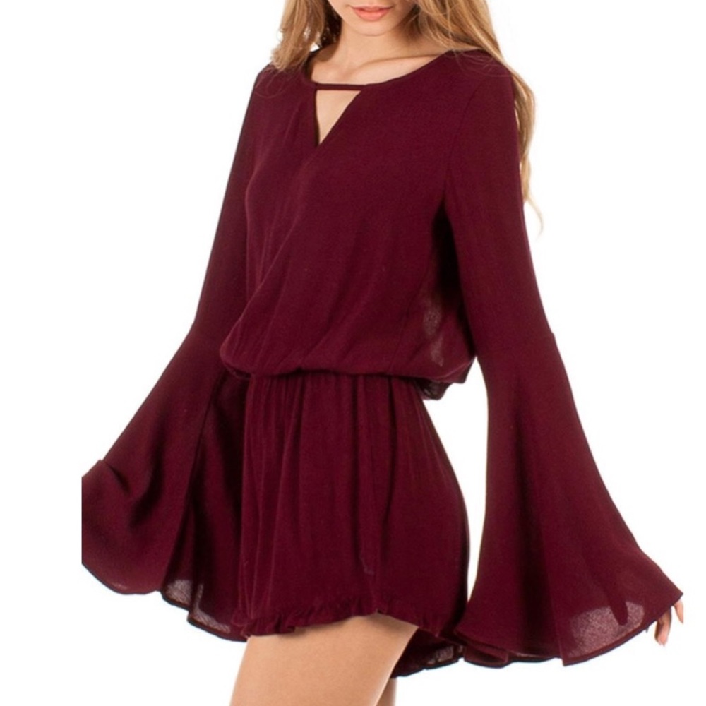 Revolve Maroon long sleeve Romper
